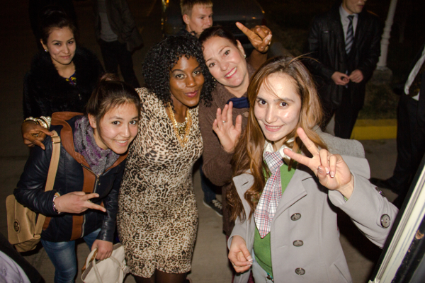 Mahogany Jones with fans in Turkmenistan