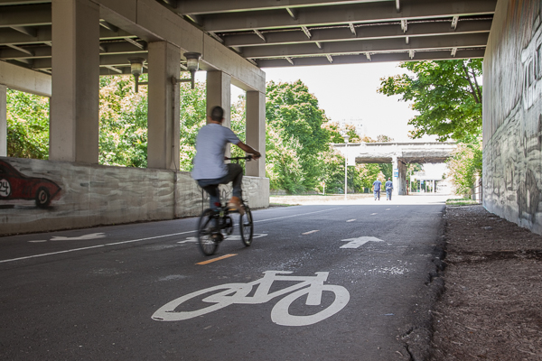 A cyclist on the Dequindre Cut